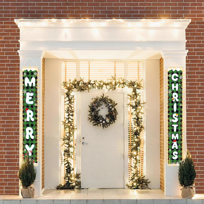Battery Powered LED Merry Christmas Door Banner Set - Home Door Wall Xmas Holiday Decor