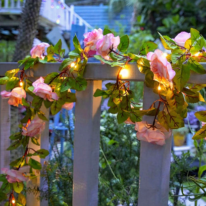 Battery Powered LED Rose Garland Lights  -  6.56 Ft, Indoor Outdoor Floral Lighting