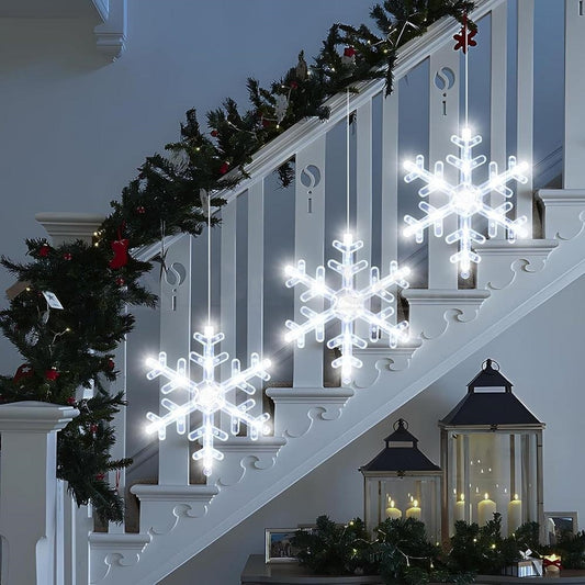 Battery Powered LED Snowflake Window Light with Suction Cup - 3 Pack, Home Window Xmas Holiday Party Wall Decor Lighting