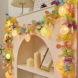 Battery‑Powered Light‑Up Easter‑Egg Tinsel Garland ‑ Porch & Mantel Spring Holiday Decor