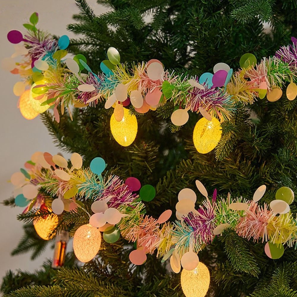 Battery Powered Light Up Easter Egg Tinsel Garland - Porch & Mantel Spring Holiday Decor