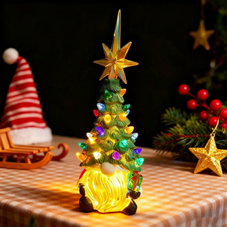 Battery‑Powered Light‑Up Resin Christmas Gnome Figurine ‑ Tabletop Holiday Decor