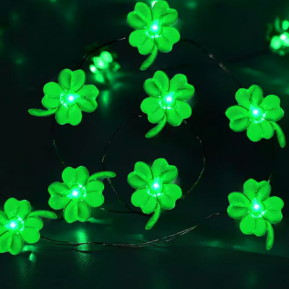 Battery Powered Lucky Four Leaf Clover String Lights - 9.84 ft,30 LED, St. Patrick’s Day Holiday Party Festival Decor Lighting