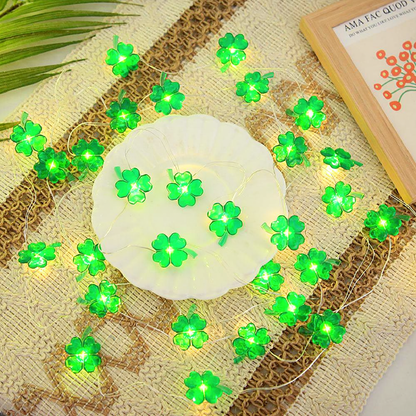 Battery Powered Lucky Four Leaf Clover String Lights - 9.84 ft,30 LED, St. Patrick’s Day Holiday Party Festival Decor Lighting