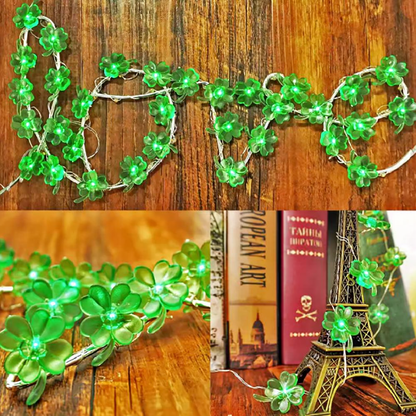 Battery Powered Lucky Four Leaf Clover String Lights - 9.84 ft,30 LED, St. Patrick’s Day Holiday Party Festival Decor Lighting