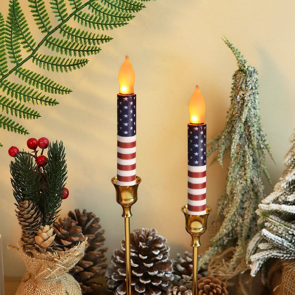 Battery Powered Patriotic American Flag Flameless LED Candle - 4 Pcs, Home Table Mantel Indoor Holiday Party Festival Decor Lighting
