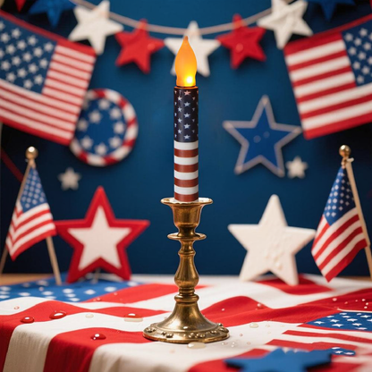 Battery Powered Patriotic American Flag Flameless LED Candle - 4 Pcs, Home Table Mantel Indoor Holiday Party Festival Decor Lighting