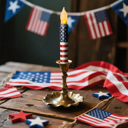 Battery Powered Patriotic American Flag Flameless LED Candle - 4 Pcs, Home Table Mantel Indoor Holiday Party Festival Decor Lighting