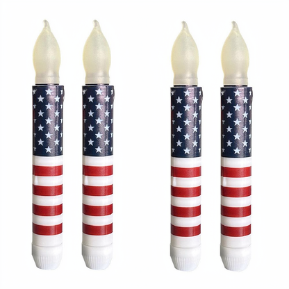 Battery Powered Patriotic American Flag Flameless LED Candle - 4 Pcs, Home Table Mantel Indoor Holiday Party Festival Decor Lighting