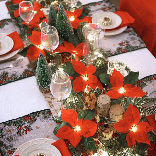 Battery Powered Poinsettia Christmas Flowers LED String Light - 6.5ft, Home Holiday Party Decor Lighting