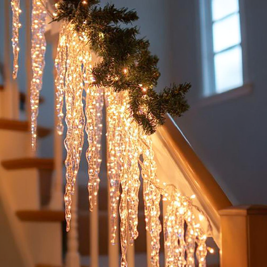 Battery Powered Sparkling Christmas Icicle String Lights - 9.84ft, 20 LED, Home Xmas Holiday Party Window Decor Lighting