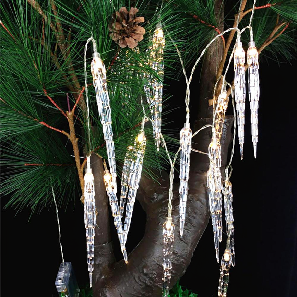 Battery Powered Sparkling Christmas Icicle String Lights - 9.84ft, 20 LED, Home Xmas Holiday Party Window Decor Lighting