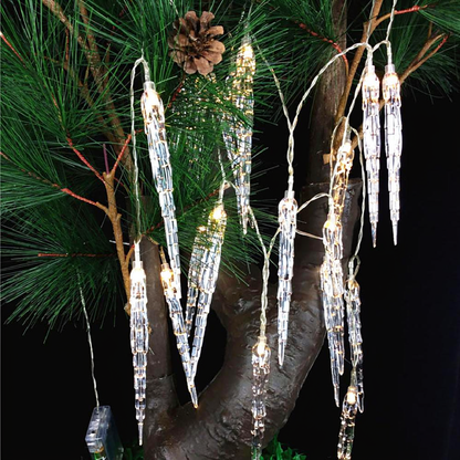 Battery Powered Sparkling Christmas Icicle String Lights - 9.84ft, 20 LED, Home Xmas Holiday Party Window Decor Lighting