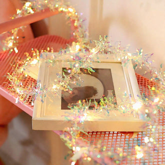 Battery-Powered Sparkling Christmas Tinsel Garland LED Lights - 6.56ft, Mantel & Tree Decor