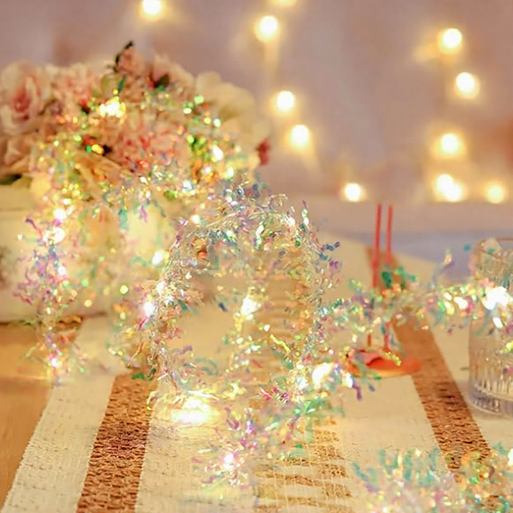 Battery-Powered Sparkling Christmas Tinsel Garland LED Lights - 6.56ft, Mantel & Tree Decor