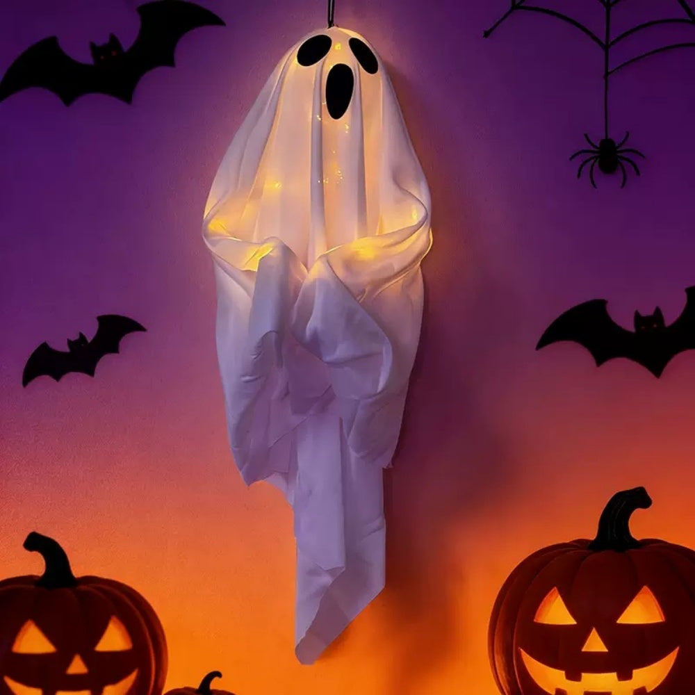 Battery Powered Spooky LED Hanging Ghost Lights - Halloween Patio & Tree Holiday Lighting