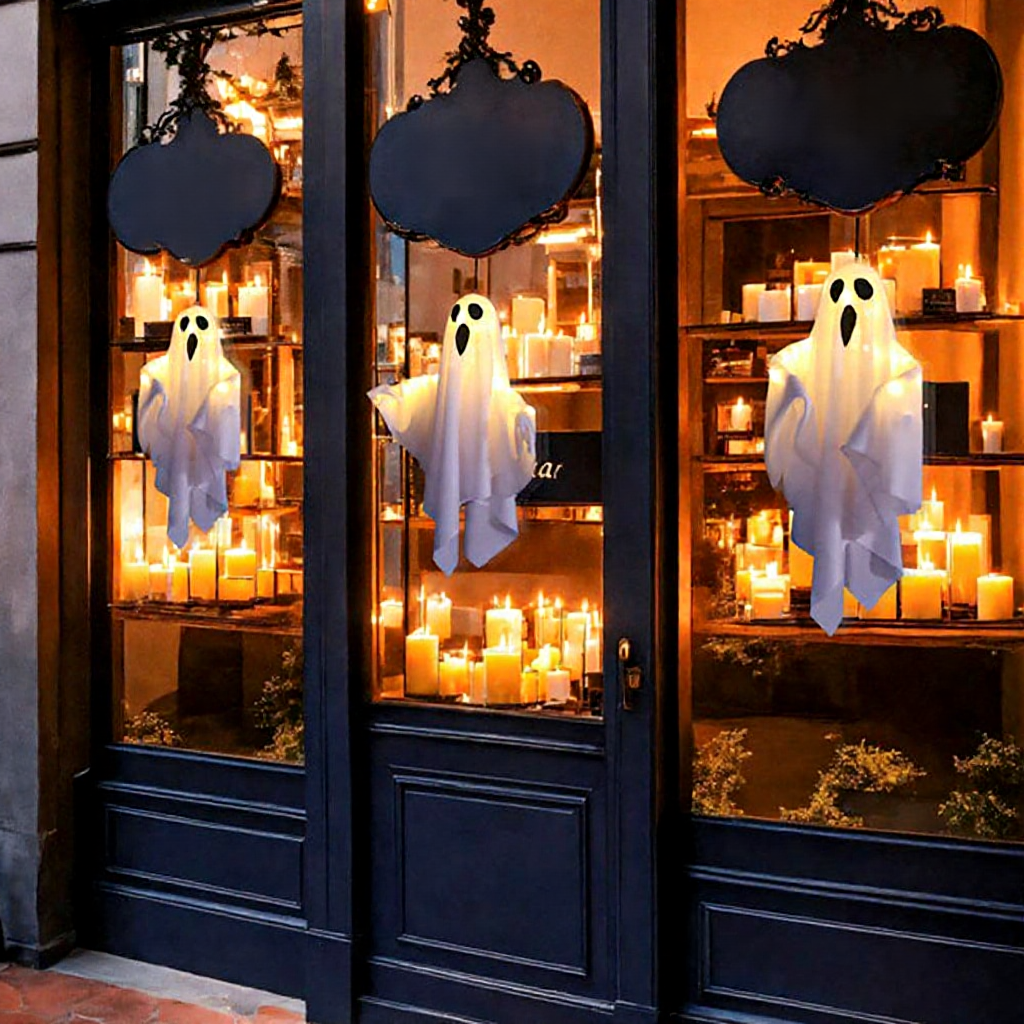 Battery Powered Spooky LED Hanging Ghost Lights - Halloween Patio & Tree Holiday Lighting