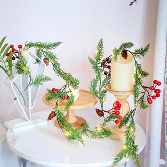 Battery Powered Warm White LED Christmas Pine Needle Garland Lights - Mantel & Staircase Holiday Decor