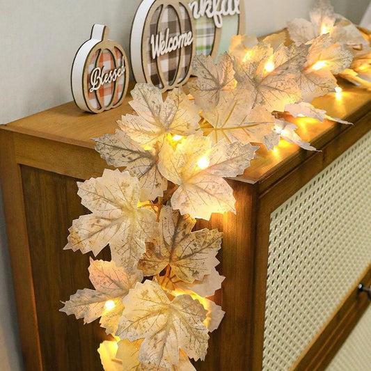 Battery Powered Warm White LED Maple Leaf String Lights - 20 LED, 9.84ft, Indoor Fall Holiday Lighting