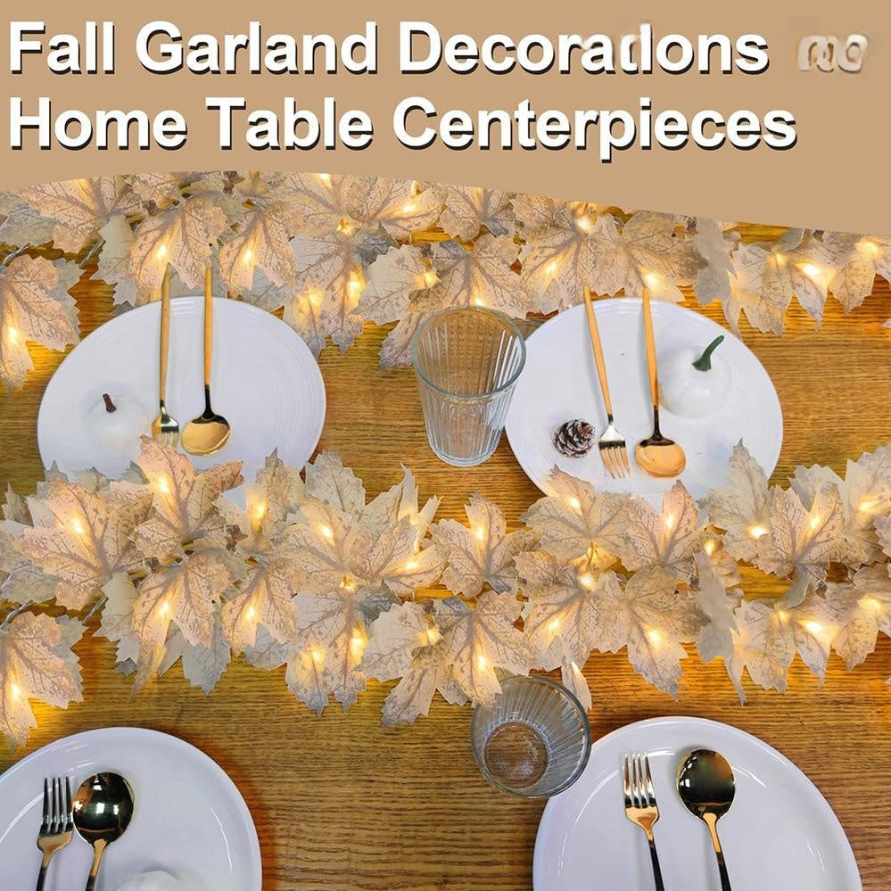 Battery Powered Warm White LED Maple Leaf String Lights - 20 LED, 9.84ft, Indoor Fall Holiday Lighting
