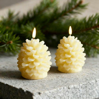 Battery‑Powered Warm‑White LED Pinecone Candle ‑ Christmas Table & Mantel Decor