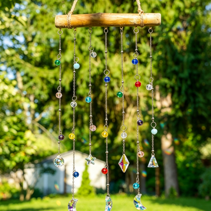 Boho-Style Crystal Star Moon Prism Bead Suncatcher - Window & Porch Hanging Decor