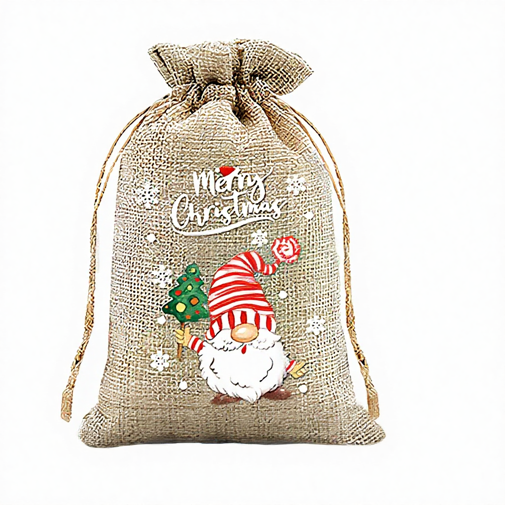 Christmas Burlap Drawstring Gift Bags - 12 Pack, Rustic Holiday Treat & Goodie Bags