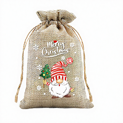 Christmas Burlap Drawstring Gift Bags - 12 Pack, Rustic Holiday Treat & Goodie Bags