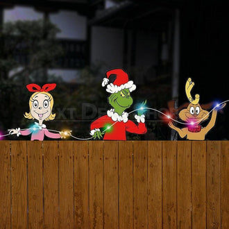 Christmas Fence Decoration with 9.8ft LED String Light Combo Pack