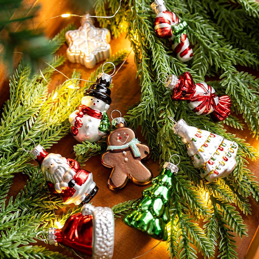 Christmas Glass Hanging Ornaments - Set of 9, Xmas Tree Holiday Party Festive Decoration