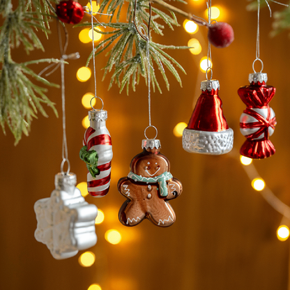 Christmas Glass Hanging Ornaments - Set of 9, Xmas Tree Holiday Party Festive Decoration