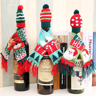 Christmas Knitted Wine Bottle Hat & Scarf Decor (Set of 3)