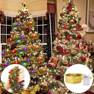 Christmas LED Ribbon & Tinsel Garland Combo Set