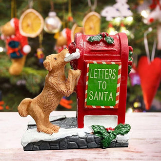 Christmas Puppy & Letters to Santa Mailbox Figurine