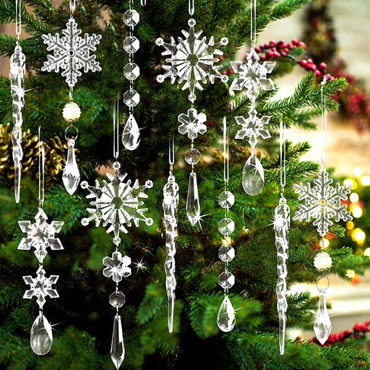 Christmas Snowflake & Icicle Hanging Ornament - 10 Pcs, Tree & Window Holiday Decor