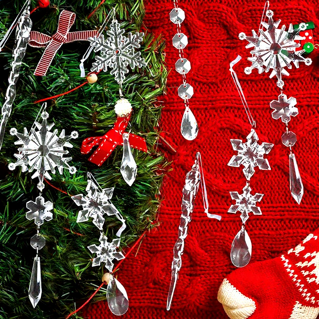 Christmas Snowflake & Icicle Hanging Ornament - 10 Pcs, Tree & Window Holiday Decor