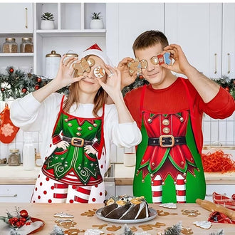 Christmas Themed Elf Apron -  Set of 4 , Holiday Kitchen Wear for Party Cooking