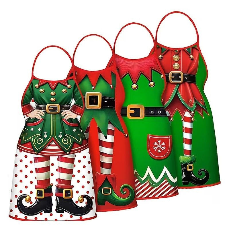 Christmas Themed Elf Apron -  Set of 4 , Holiday Kitchen Wear for Party Cooking