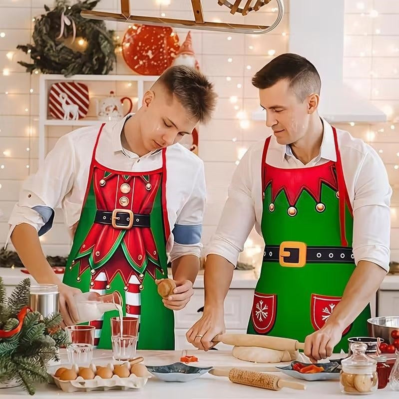 Christmas Themed Elf Apron -  Set of 4 , Holiday Kitchen Wear for Party Cooking