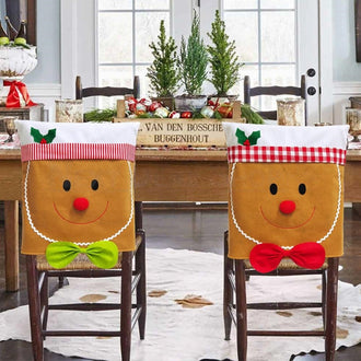 Christmas Themed Gingerbread Man Chair Cover -  Festive Dining Room Party Decor