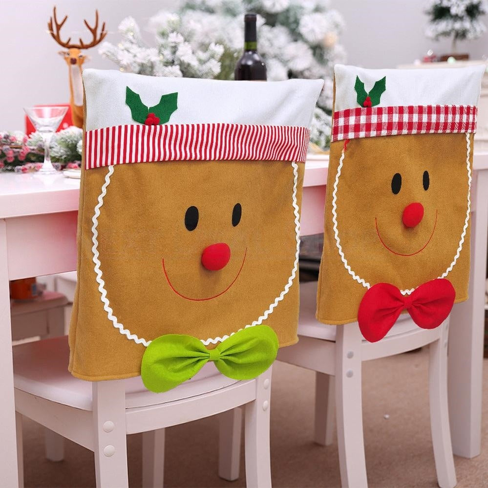 Christmas Themed Gingerbread Man Chair Cover -  Festive Dining Room Party Decor