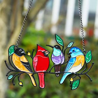 Colorful Birds On a Branch Window Hanging Decor