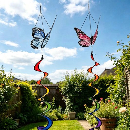 Colorful Butterfly Hanging Spiral Outdoor Wind Spinner - Set of 3, 7.9-Inch, Tree & Balcony Decor-View 2-Next Deal Shop