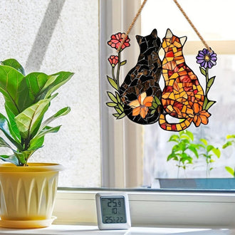 Colorful Floral Cat Hanging Decor ‑ 5.9-Inch, Window & Wall Art Decor