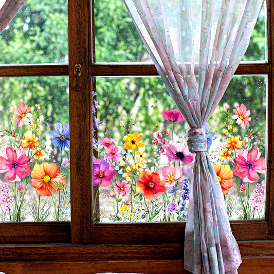 Colorful Floral Window Cling - Decorative Indoor Home Window Accessory