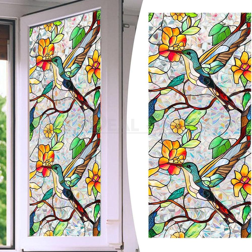Colorful Hummingbird and Floral Window Film-View 3-Next Deal Shop