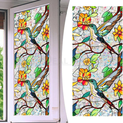 Colorful Hummingbird and Floral Window Film-View 3-Next Deal Shop