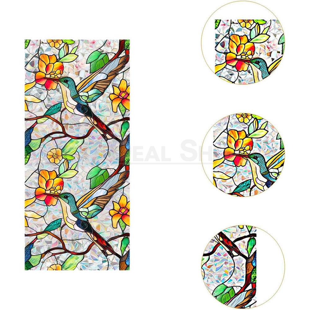 Colorful Hummingbird and Floral Window Film-View 4-Next Deal Shop