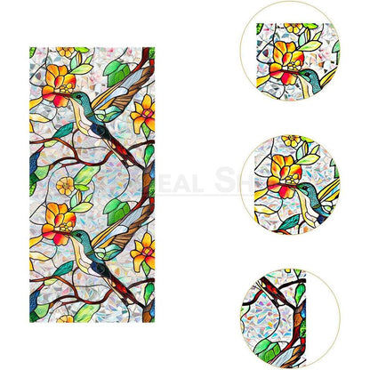 Colorful Hummingbird and Floral Window Film-View 4-Next Deal Shop