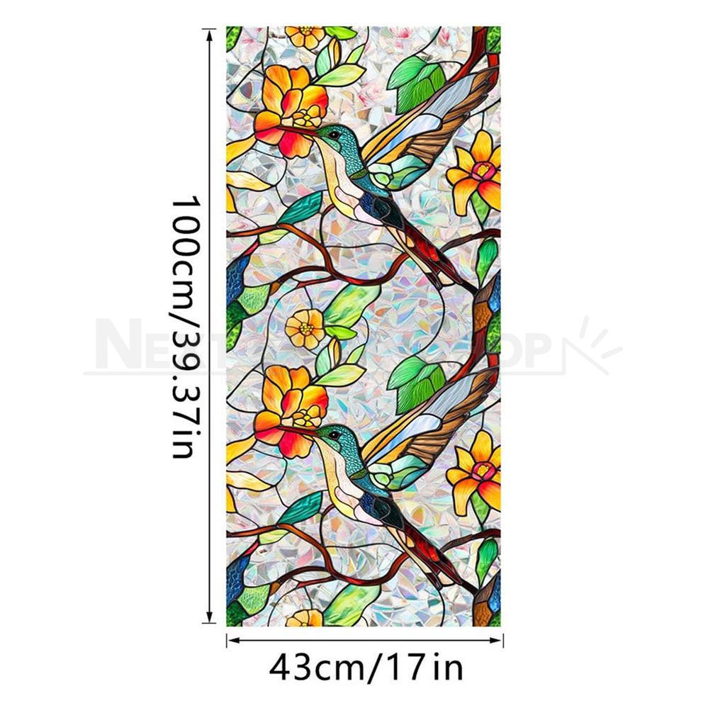 Colorful Hummingbird and Floral Window Film-View 5-Next Deal Shop